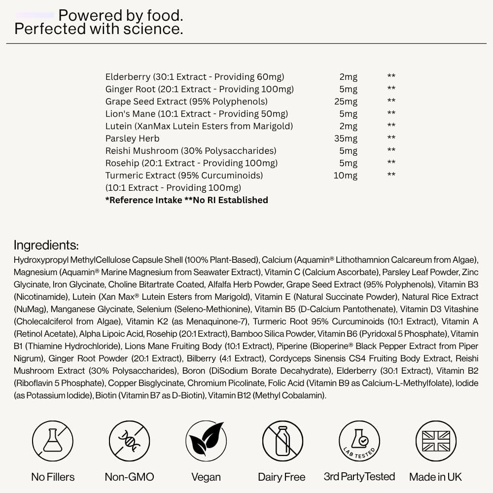 Powerful Multivitamins and Minerals - Multivitamin Tablets for Men & Women - Highly Bioavailable Vitamins & Minerals - 38 Ingredients & Herbal Extracts - 120 Easy to Swallow Capsules - Made in The UK