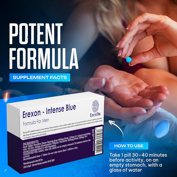 Intense Blue 40 Tablets - 100MG Powerful and Fast Acting Blue Pills for Men - Strong Male Performance & Enhancement - Natural Pill Supplement for Boost Stamina & Health Support